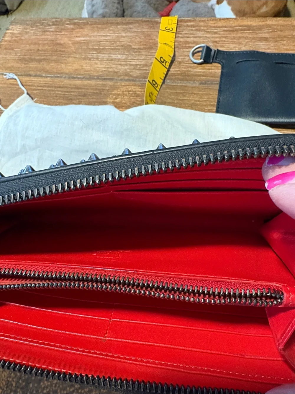 Christian Louboutin Black Spike-Stud Zip Around Wallet